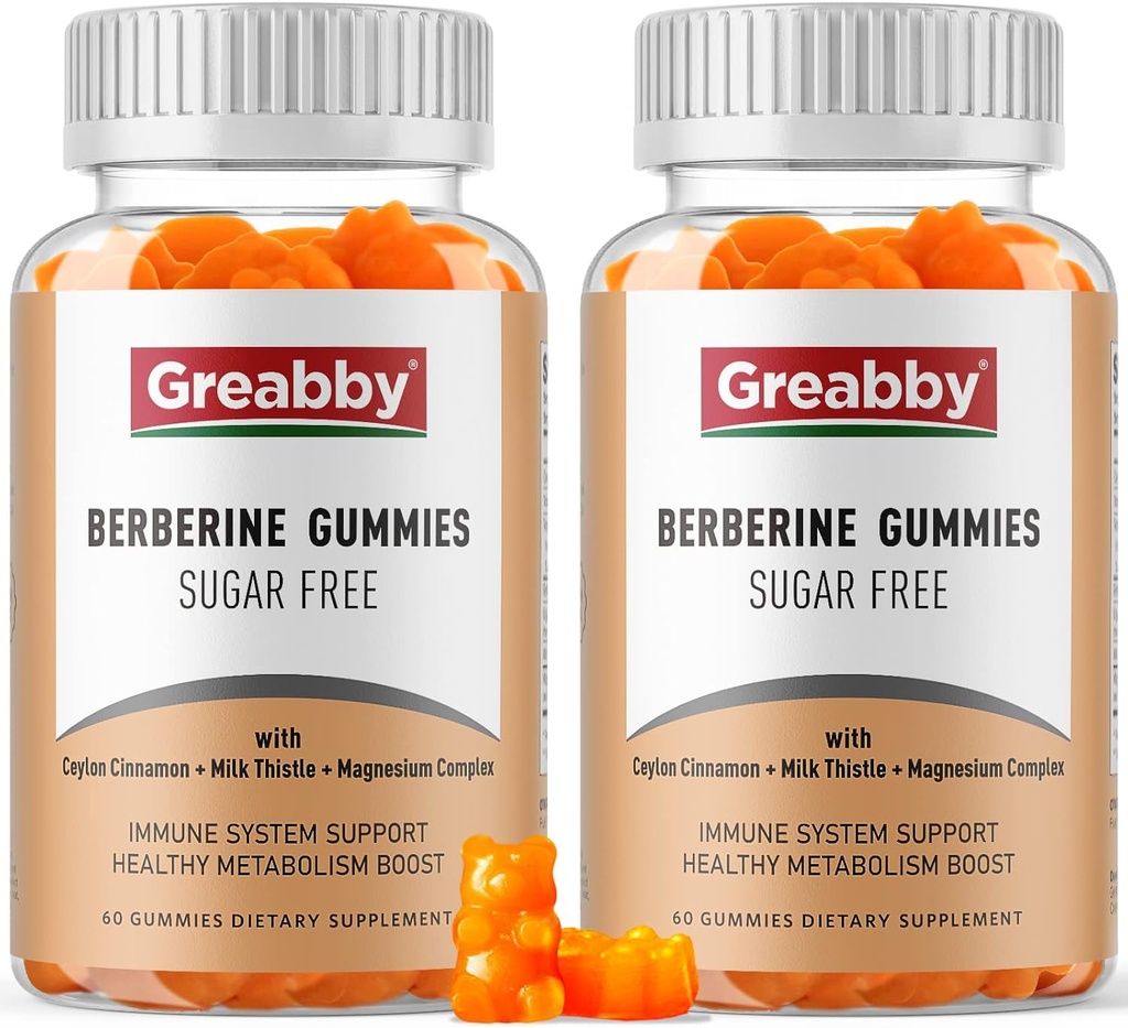 Berberina con suplemento de canela de Ceylán - Gummies de Berberina, HCL de Berberina orgánica 1200 mg para adultos, Immune System Support, Sugar Free, GMO Free, Gluten Free, 120 Gummies