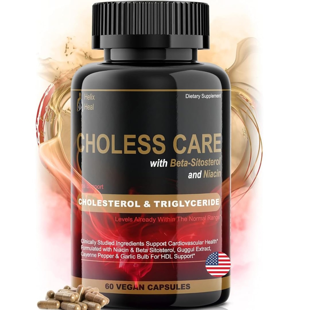 Suplemento Colesterol - Triglicéridos Apoyo Capsules w. Ajo orgánico, sin olor, pimienta de cayena, esteroles de plantas para soportar niveles normales HDL y LDL Cholesterol w. Antioxidante Niacina (Vitamin B3)