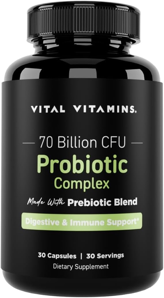 Vital Vitaminas Complejo Probiótico para Mujeres - 70 Billones CFU - Hecho con Blend Prebiótico - Digestivo, Gut Health, & Immune Support - Powerful Blend of 10 Strains - 30 cápsulas