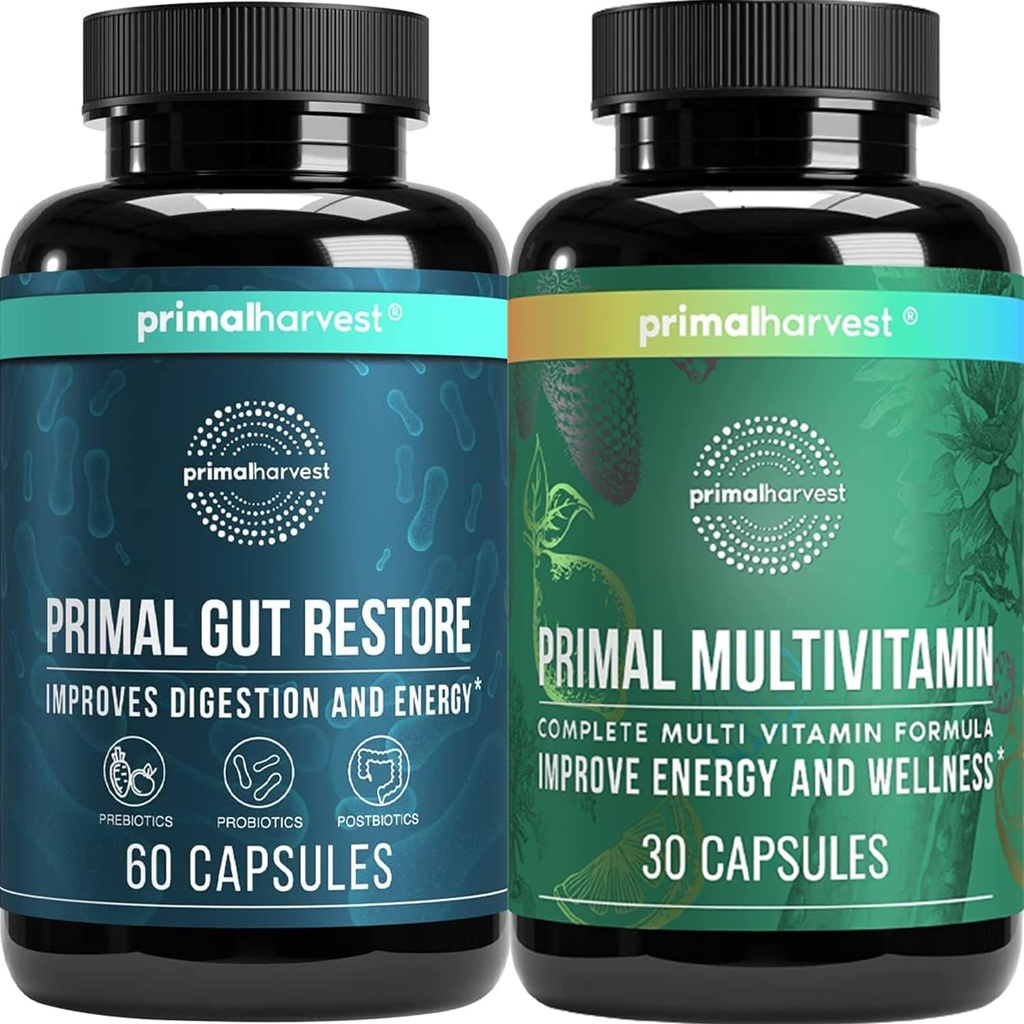 Primal Harvest Gut Restaurar & Multivitamin Suplementos para Mujeres y Hombres Multi Vitamin Capsules y Colon Cleanse Pills Bundle