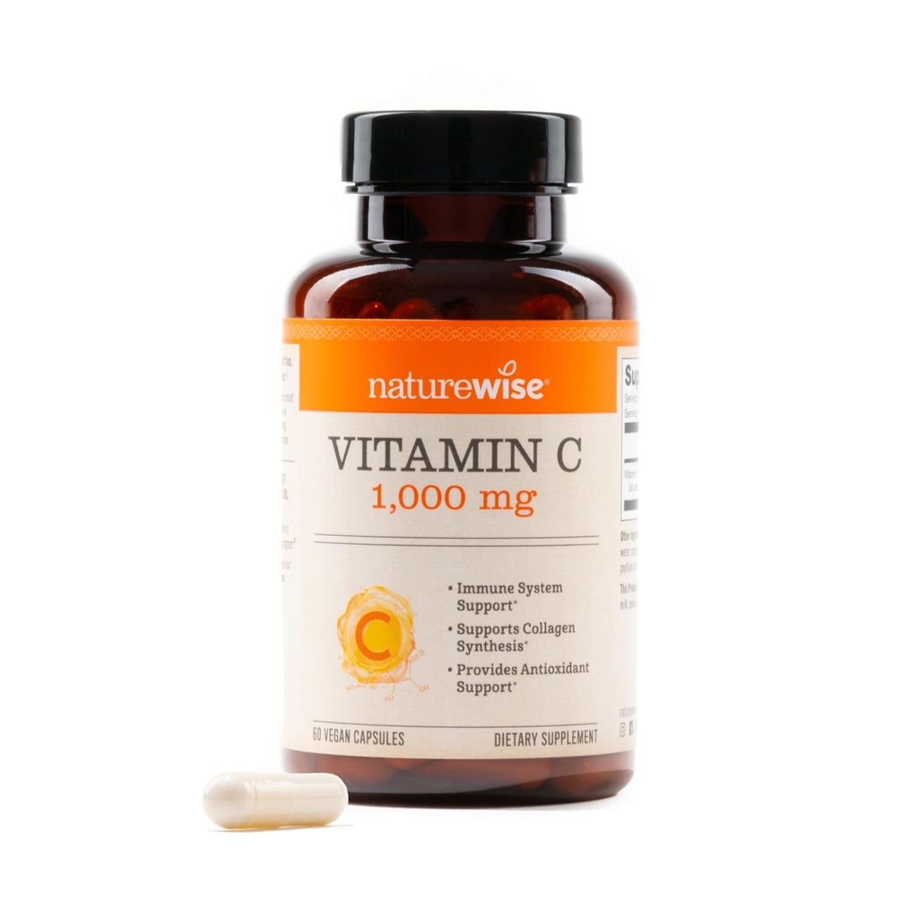 NatureWise Vitamina C 1000mg Capsules - Vitamina Vegana de Fuerza Extra C para Antioxidante diario &amp; Soporte Inmunitario - Non-GMO, Estados Unidos Fabricado - 60 cápsulas[60-Day Supply]