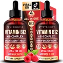Vitamina Vegana B12 con Complejo B 20000 mcg- Extra Strength for Men and Women- Raspberry Liquid Drops under USA Made, B1, B2, B3, B5,B6, Biotin, Folic Acid &amp; B12 Sublingual Methylcobalamin ← 4 Meses Supply