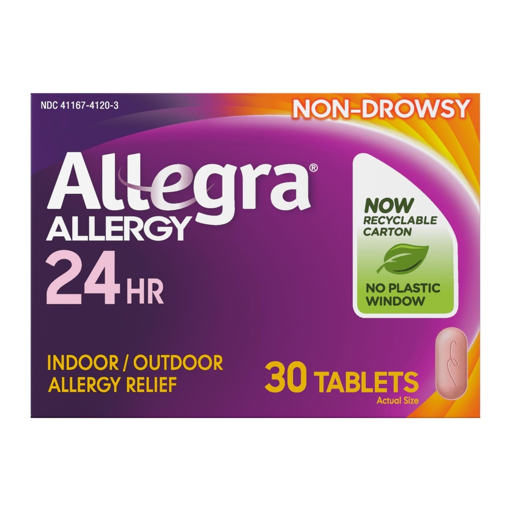 Allegra Adulto 24-Hour Alergy Relief Tablets, No-Drowsy Indoor and Outdoor Alergy Medicine, 180 mg Fexofenadine HCI Antihistamine Pill, 30-Count