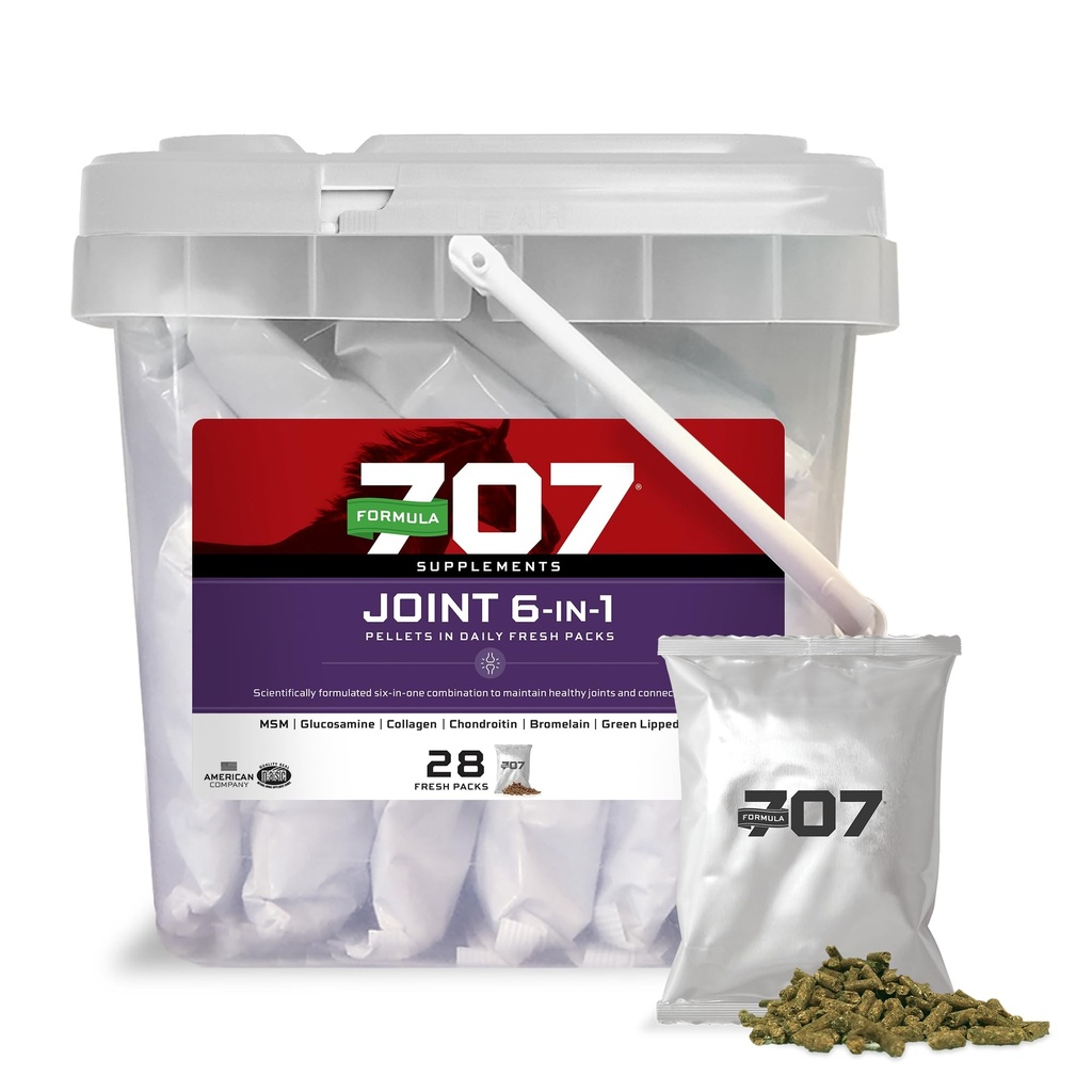 Fórmula 707 Joint 6in1 Equine Supplement, Daily Fresh Packs – Support for Joint Integrity and Inflammatory Response in Horses – Green-Lipped Mussel, MSM, Glucosamine, Chondroitin & Collagen