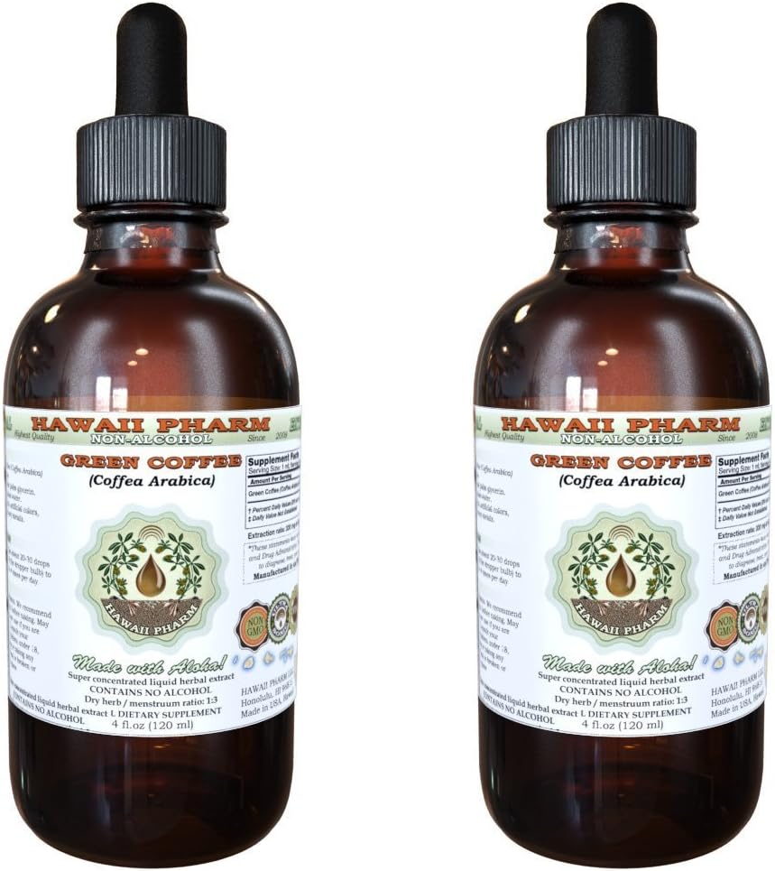Café verde sin alcohol Extracto líquido, café verde (Coffea Arabica) frijol de hawai Pharm Natural Herbal Suplemento 2x2 oz