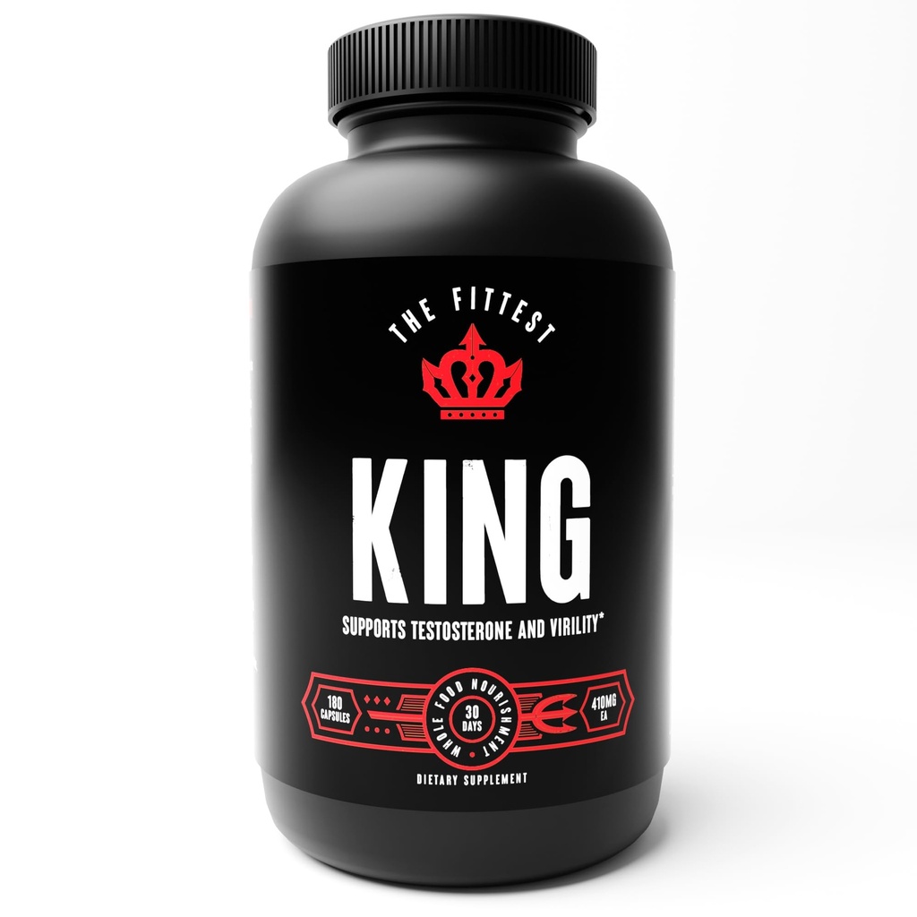 El Fittest King - Suplemento Booster de Testosterona - Apoya la Salud hormonal, la resistencia, &amp; Strength - Incluye el Grass alimentado Bovine Liver, Bone Marrow, Heart &amp; Testicle - 180 cápsulas