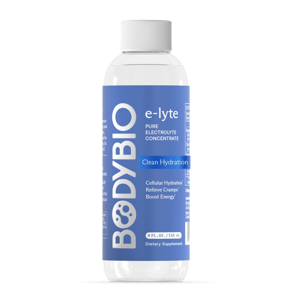 BodyBio e-Lyte - Concentrado de electrolito líquido para la hidratación limpia, Energía &amp; Alivio de cáñamo - Sin azúcar, Sin sabores artificiales, Sin artillería, Keto Friendly