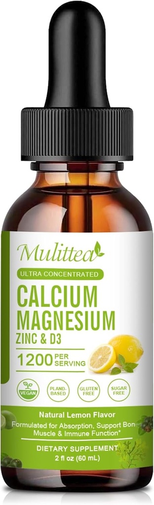 Magnesio de calcio Zinc Líquido con vitamina D3, Magnesium Glycinate Plus Vitamina C K2 sometida Alta Absorción Planta Suplemento Calcium para Corazón & Bone Vida Gluten Gratis,Sugar-Free TEN 30 Servimientos ANTE Limón Flavor