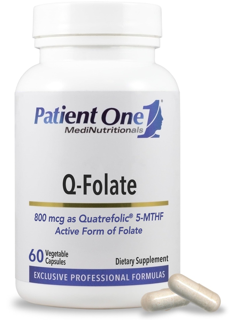El paciente 1 Q-Folate 800mcg Silencioso Suplemento para apoyar la energía, y la salud cerebral y cardíaca* Silencio con Quatrefolic 5-MTHF Folate ← 60 cápsulas