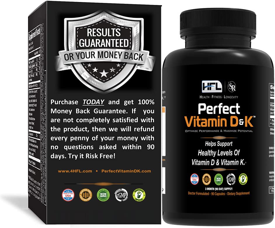 HFL Perfect Vitamin D juntosK por Dr. Sam Robbins ANTE Vitamina D3 & K2 (MenaQ7® MK-7) Silencio 3 Month Supply ANTE 2X Absorbable ← Vegan, Planta-Basada, Micro-Encapsulado.