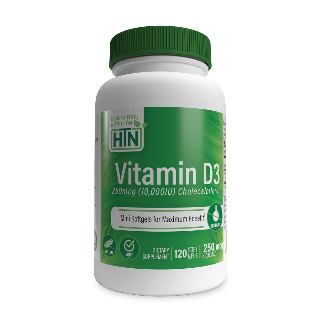 Salud Thru Nutrición Vitamina D3 10,000iu 120 Mini Softgels for Maximum Benefit TEN 250mcg Cholecalciferol TEN 3rd Party Tested ANTE NO GMO USP Grado en EVOO OrgÃ©nico Silencioso Salud Apoyo