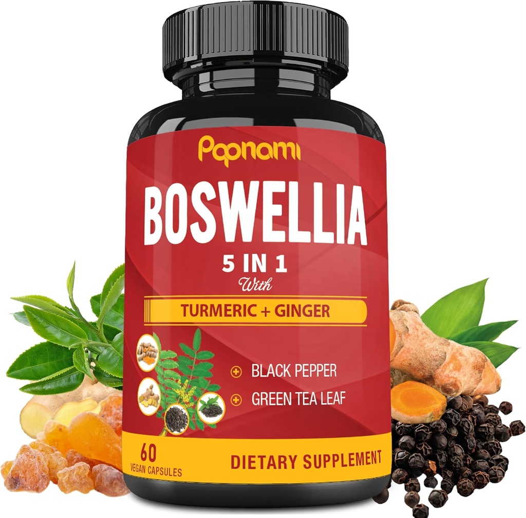 Boswellia orgánica Serrata Extract Capsules Turmérico combinado, Ginger, Black Pepper & Green Tea - 60 cápsulas Vegan para 2 meses