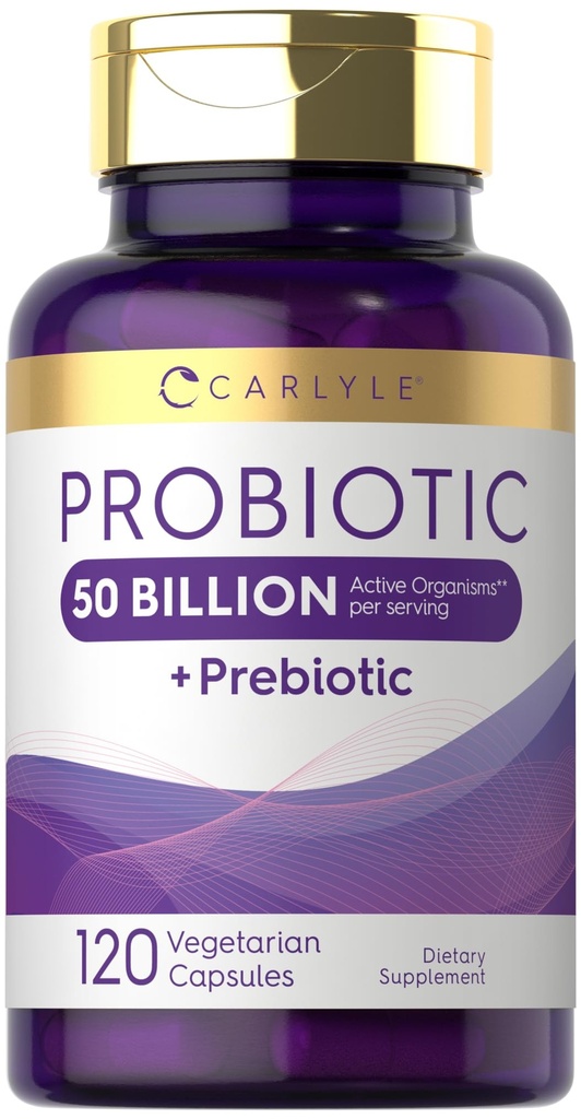 Probióticos de Carlyle con Prebióticos TEN 120 cápsulas ANTE 50 organizadores activos de billón Silencio No GMO &amp; Gluten Suplemento gratuito