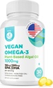 DR. MORITZ Vegan Omega-3 Softgels para adultos y niños, Hecho de aceite de algas con DHA EPA, pequeños Algas Omega 3 Suplementos, Vegan, 30 Cuenta