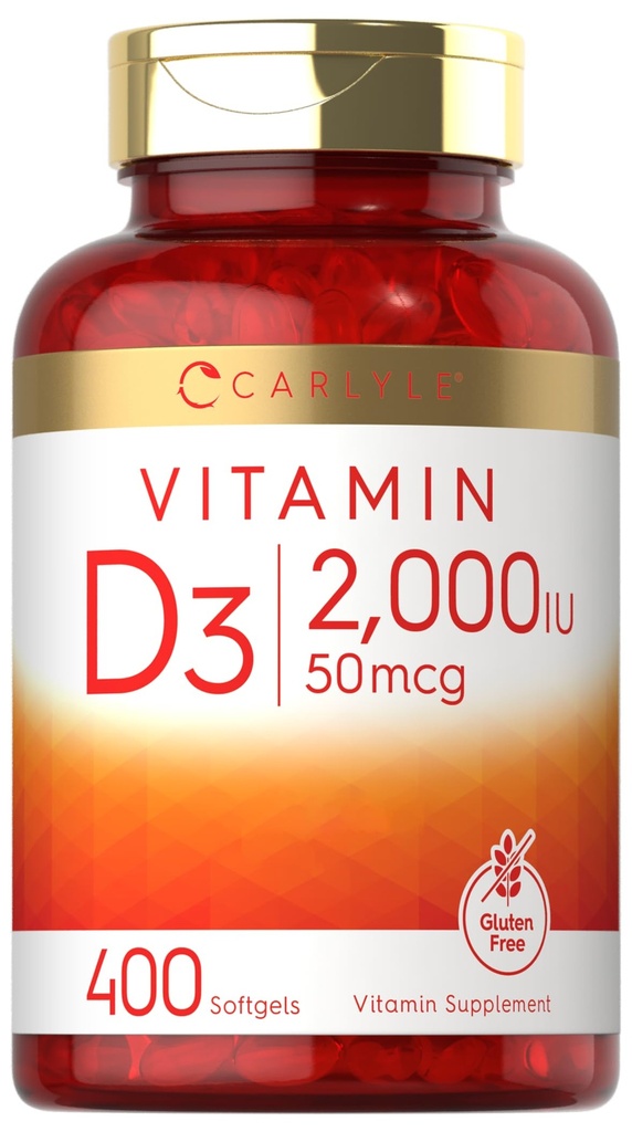 Carlyle Vitamin D3 2000IU Softgels tención 400 Conde ← Non-GMO, Fórmula Libre de Pelutón Silencioso 50 mcg ← Vitamina D Suplemento