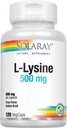 Free-Form L-Lysine 500mg Solaray 120 VegCaps