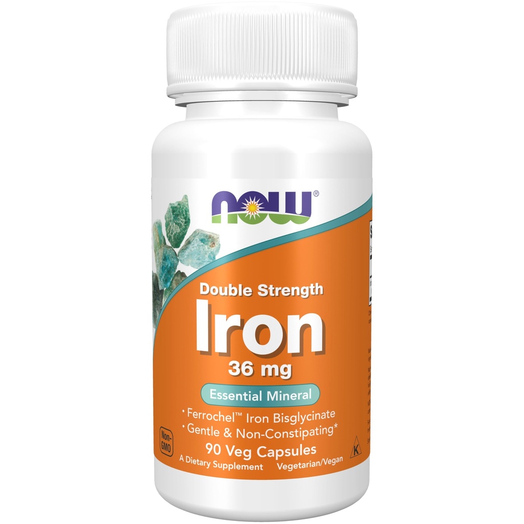 AHORA Suplementos, hierro 36 mg, doble fuerza, no estipulante*, Mineral esencial, 90 cápsulas de verduras