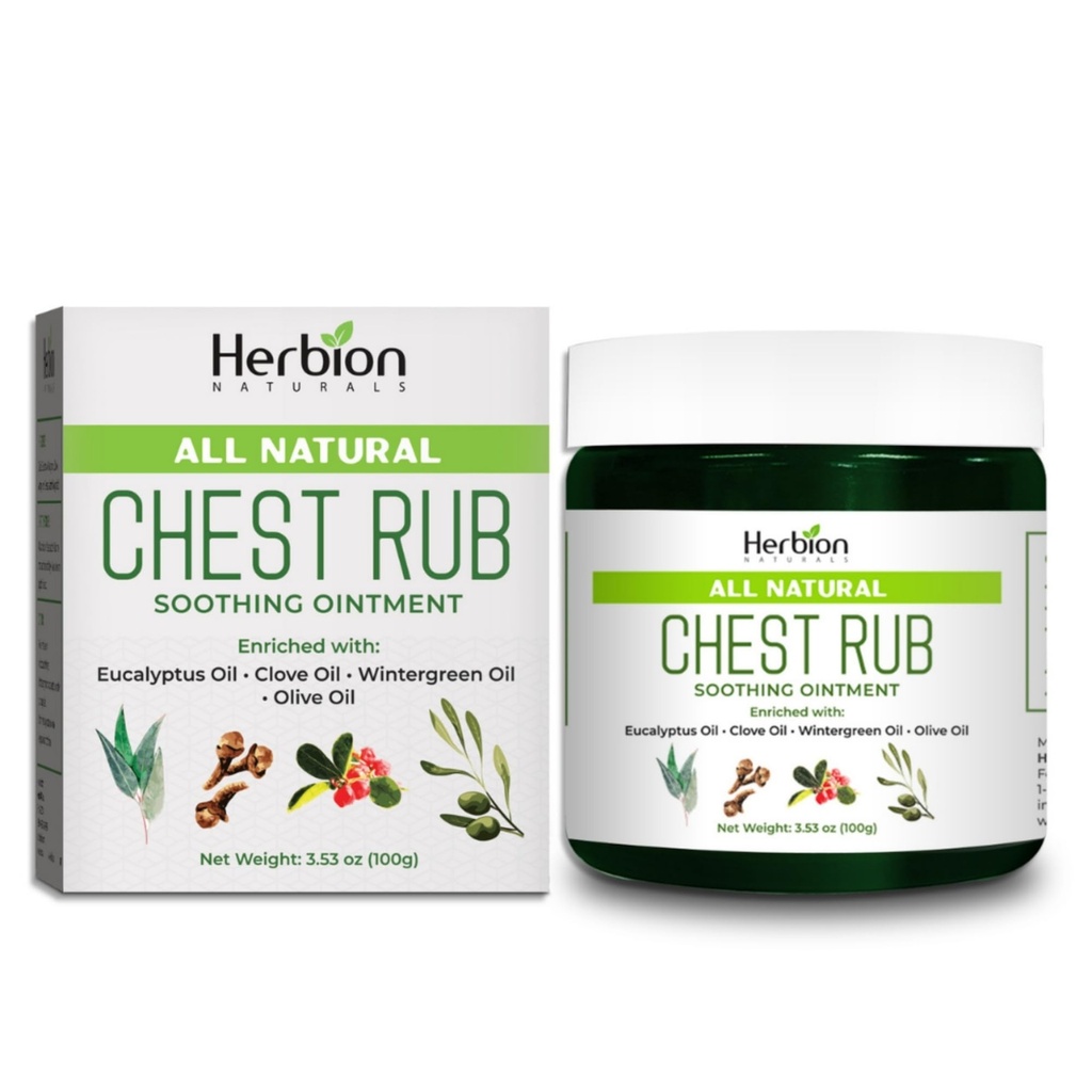 HERBION Naturals Chest Rub - Ungüento calmante con vapores calmantes para adultos &amp; niños 2+ - Alivia la tos, frío, nasal " Chest Congestion – Reduce el músculo " Aches conjuntos (3.53 Oz (Pack of 1)