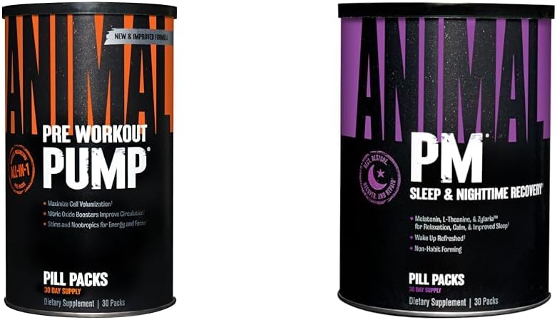 Bomba de animales Preworkout PM Complejo de recuperación de tiempo nocturno (30 conteo)