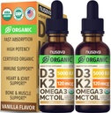 (2 Pack) Vitamina Orgánica D3 K2 gotas con aceite MCT Omega 3, 5000 UI - Maximum Strength Vitamin D Liquid, No Fillers, Líquido no GMO D3 para Absorción de Faster y Soporte Inmunitario (Vanilla, 1 Fl OZ x 2)