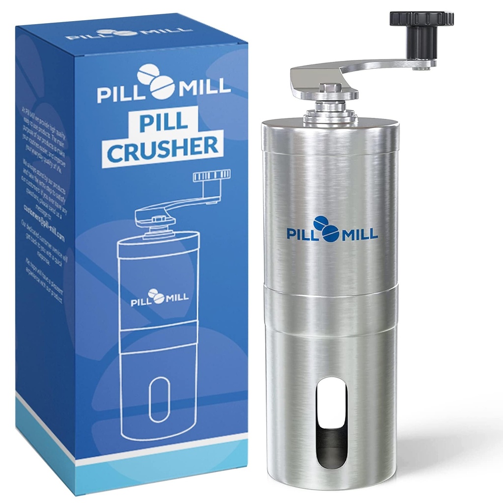 Pill Mill Pill Crusher - Crushes Multiple Tablets to a Fine Powder - Metal Pill Grinder - Tablet Pulverizer Adecuado para viajes - Gran uso de tubo de alimentación y mascotas