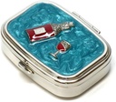 9327 Rectangular Pequeña caja de píldoras Organizador Aqua Blue Silver Women Travel Pill Case Purse Pocket Container Medicina diaria portable Vitamina Caja Suplemento de medicamentos Mini Almacenamiento