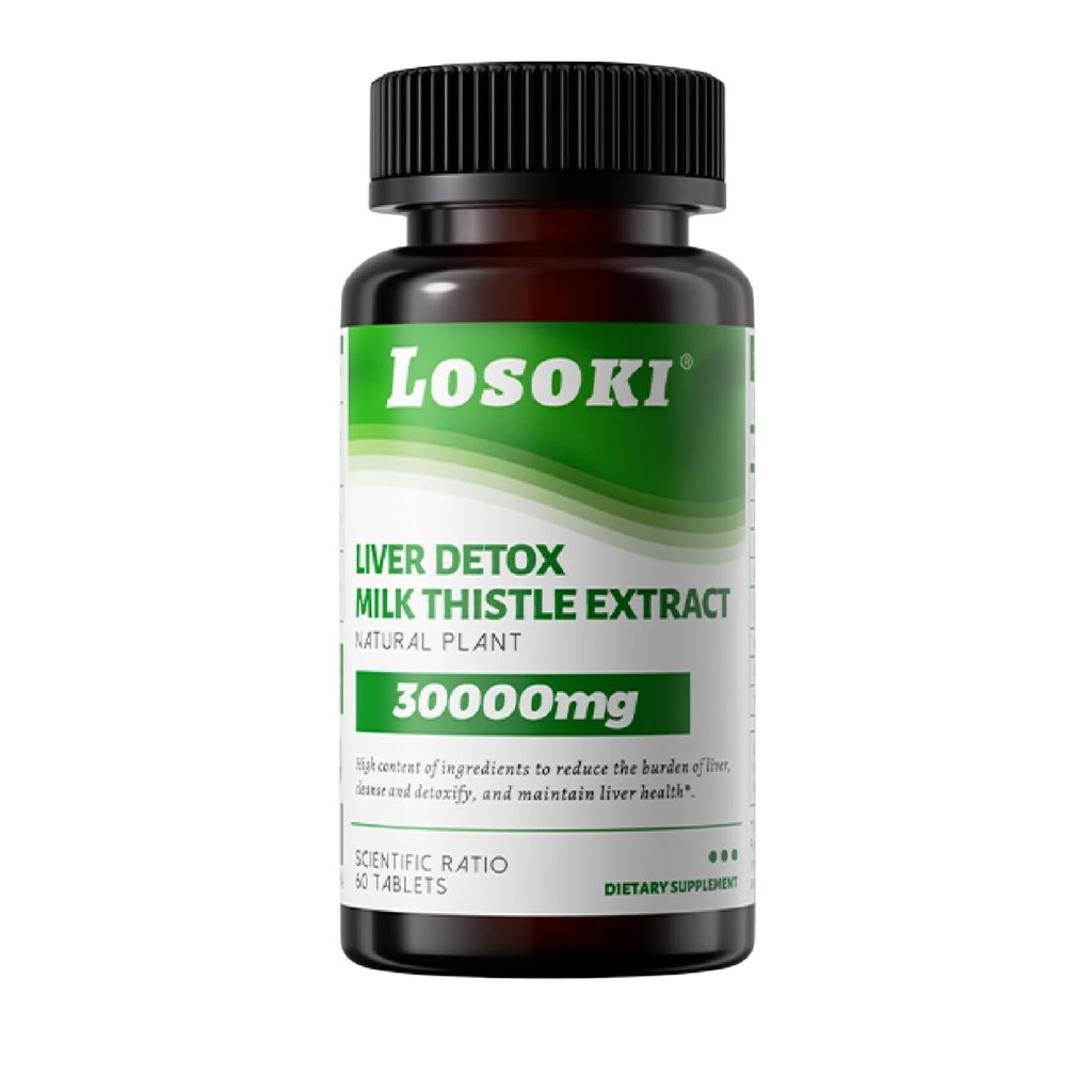 Suplemento de Detox de Hígado, 30.000 mg de cardo de leche Extracto, Turmérico, Artichoke &amp; Glutathione – Soporta la función antioxidante de la salud del hígado – 60 tabletas