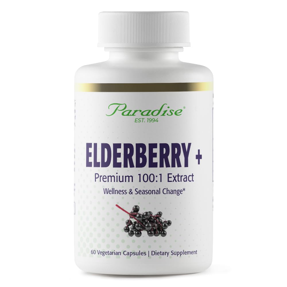 Elderberry de hierbas paradisiacas con extracto de zinc, apoya las defensas naturales del cuerpo, superpotencia, ultra puro, vegano, no GMO, sin gluten, 60 cápsulas vegetarianas