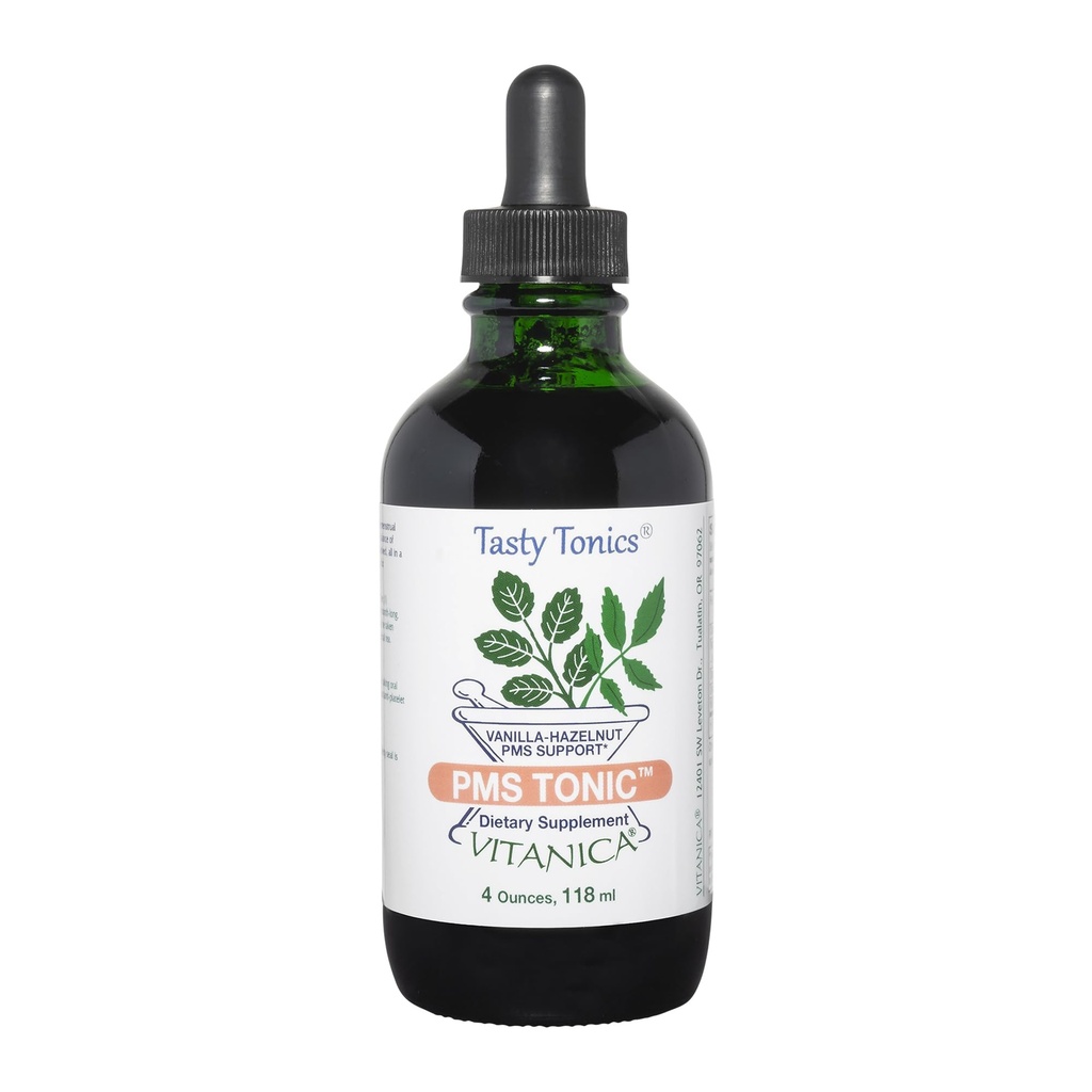 Vitanica PMS Tonic, Premenstrual Support and Relief, Saint Johns Wort, Dong Quai, Chaste Tree Berry, Wild Yam y Más, Vegan, 4 Ounce
