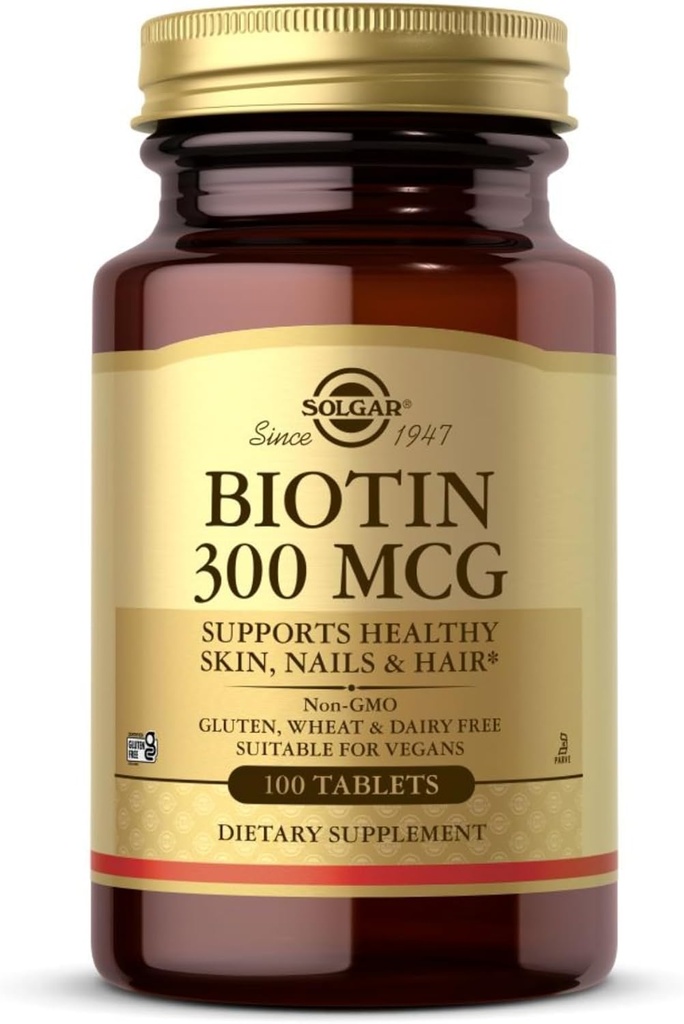 Solgar Biotina 300 mcg - 100 Tabletas - Soportes Esquí saludable, uñas &amp; cabello - No GMO, Vegan, Gluten Gratis, Dairy Free, Kosher - 100 Servings
