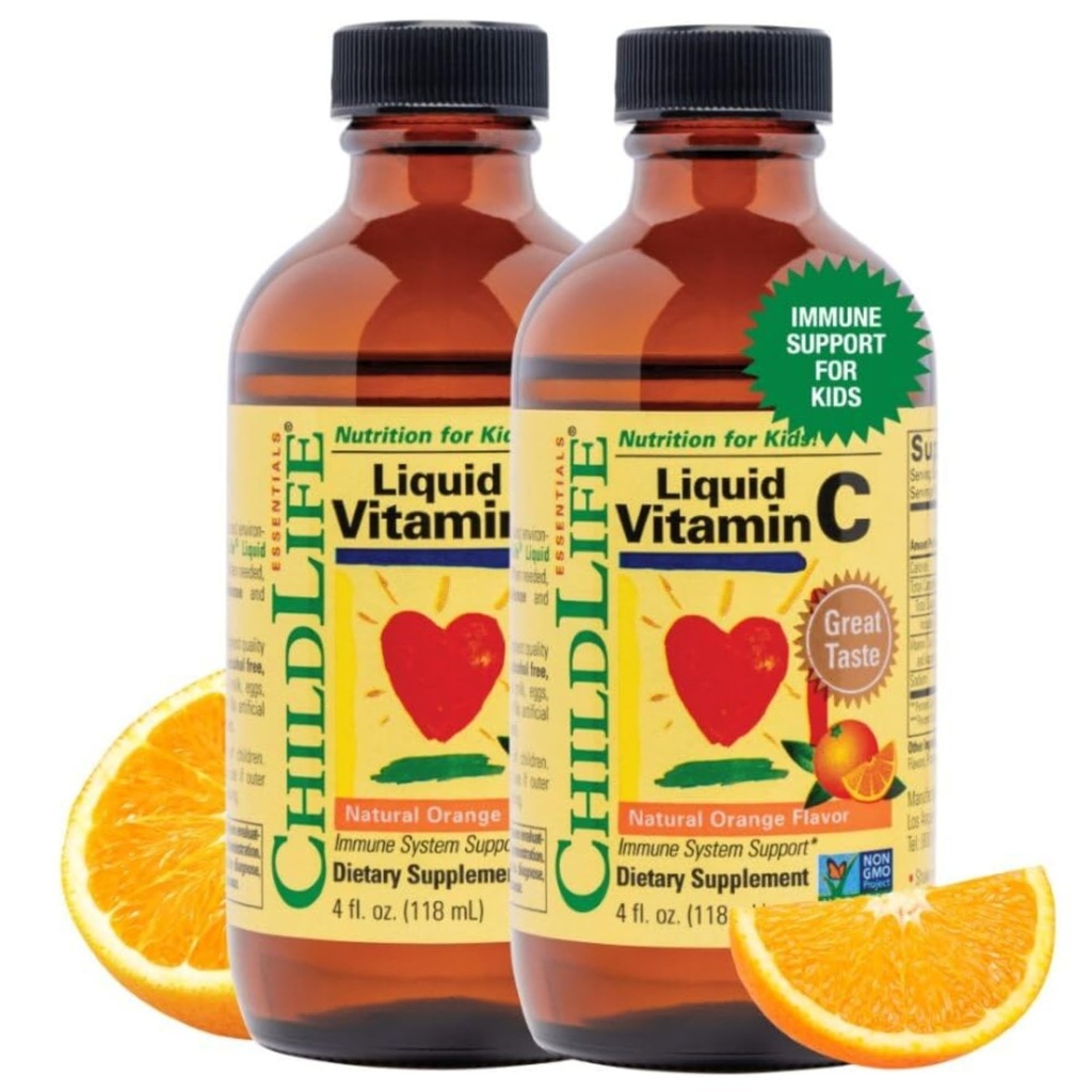 NILDLIFE ESSENTIALS Vitamina líquida C - Suplemento líquido puro de vitamina C para niños, soporte de sistema inmunológico, sabor natural naranja, 4 Fl Oz (Pack of 2)