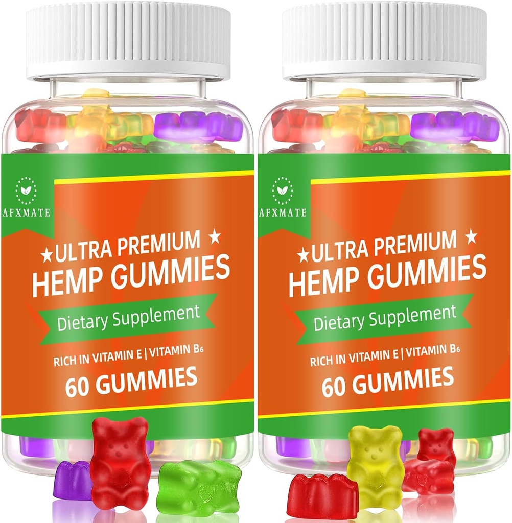 (2 Pack) Ganchos de cáñamo, Frutas comestibles Gummy Advanced 100% Natural High Potency Hemp Seed Extract Gummies - 120 Gummies
