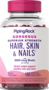 Piping Rock Hair Skin and Nails Vitaminas TEN 165 Softgels TENIDO 5000 mcg de Biotin Extra Strength Silencio con Argan y Coconut Oil TEN NO GMO, Gluten Suplemento gratuito
