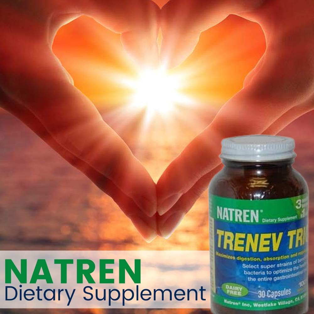 Bioterapia Natren Trenev Trio Cápsula Probiótica - Suplemento dietético sin lácteos - para Flora Intestinal Saludable, Digestión de Ayuda " Absorción - 30 Cápsulas Cada una con 30 Billones CFU
