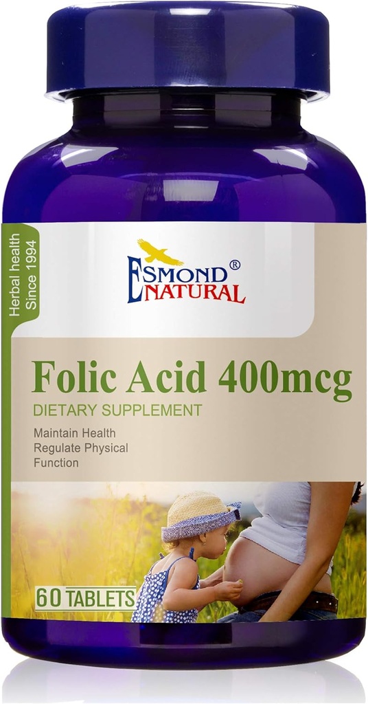 Folic Acid 400mcg (Apoyo al embarazo, Mantener funciones de salud), GMP, Certificado de Assn de Producto Natural, Made in USA - 400mcg, 60 Tablets