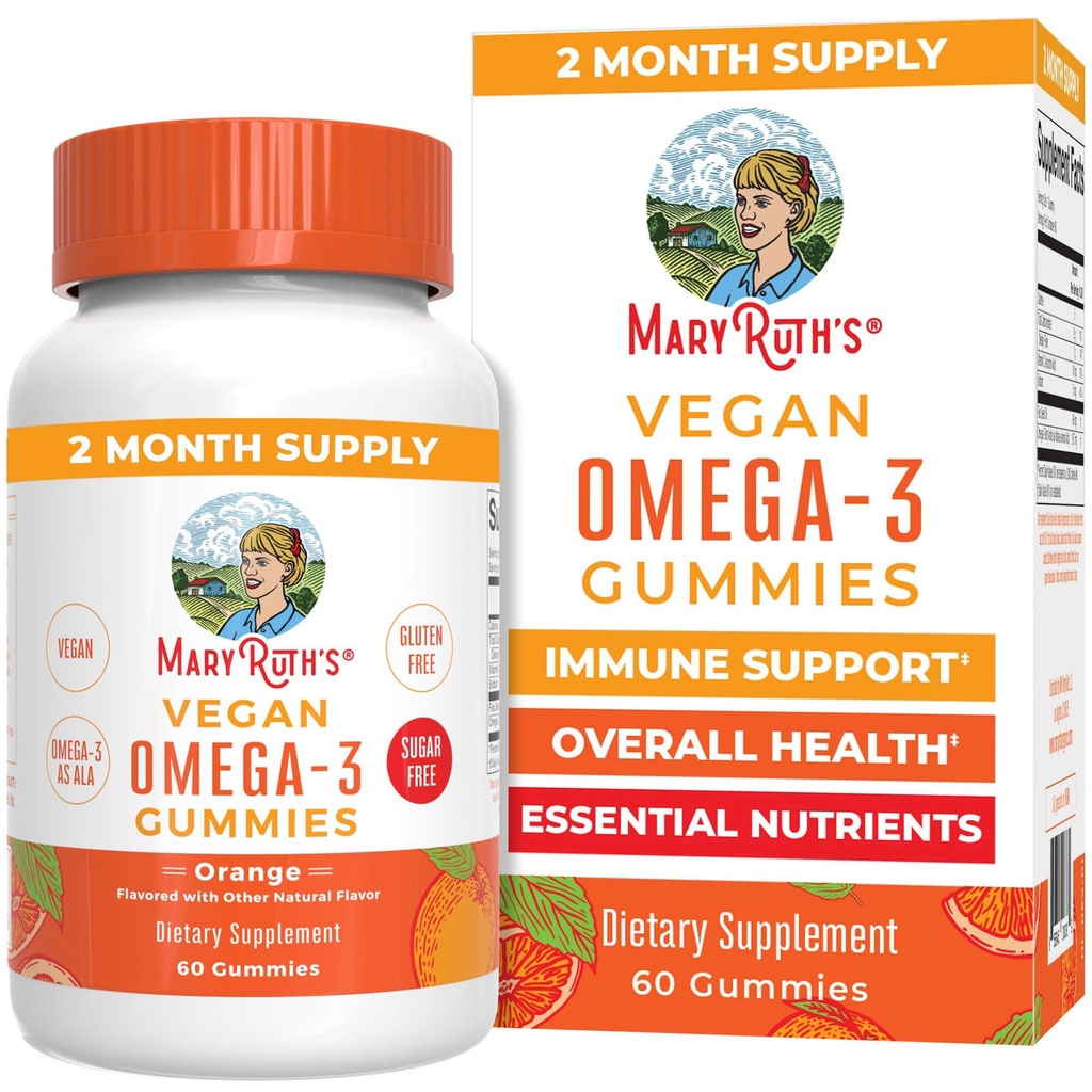 MaryRuth Organics Vegan Omega 3 Gummies for Adults TENIDO 2 Month Supply TENIDO Sugar Suplemento gratuito con Vitamin C TEN FLOXseed Oil Immune Apoyo Silencio general Wellness TEN No Fish Taste ANTE 60 Conde