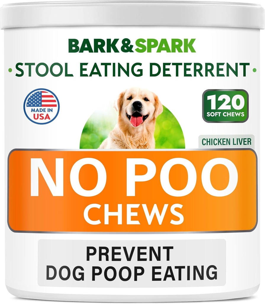 BARK CONSPARK NO Poo Treats - Prevent Dog Poop Eating - Coprophagia Treatment - Stool Eating Deterrent - Probiotics & Enzymes - Digestive Health + Breath Aid - 120 Soft Chews - USA Made - Liver