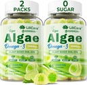 Omega 3 Gummies 2200mg de Algae Oil (DHA 640mg & EPA 290mg) para Hombres, Vegan Omega 3 Fish Oil Alternative, w/CoQ10, Astaxanthin, Vitamina A, E, D3 para Cerebro, Ojo, Antioxidante,Sugar Gratis 2Packs