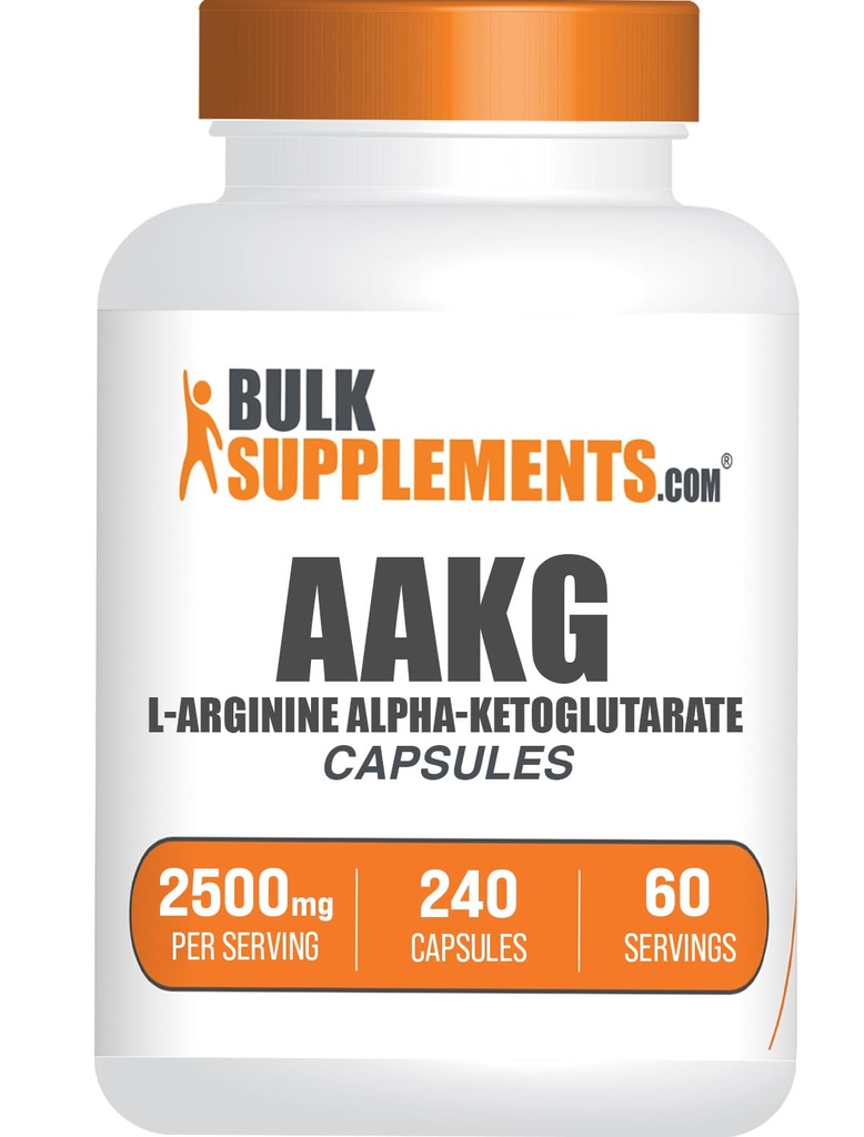 BulkSupplements.com AAKG Capsules - L-Arginine Supplement, Nitric Oxide Supplement - Gluten Free, 4 cápsulas por Serving, 240 Conde (Pack of 1)