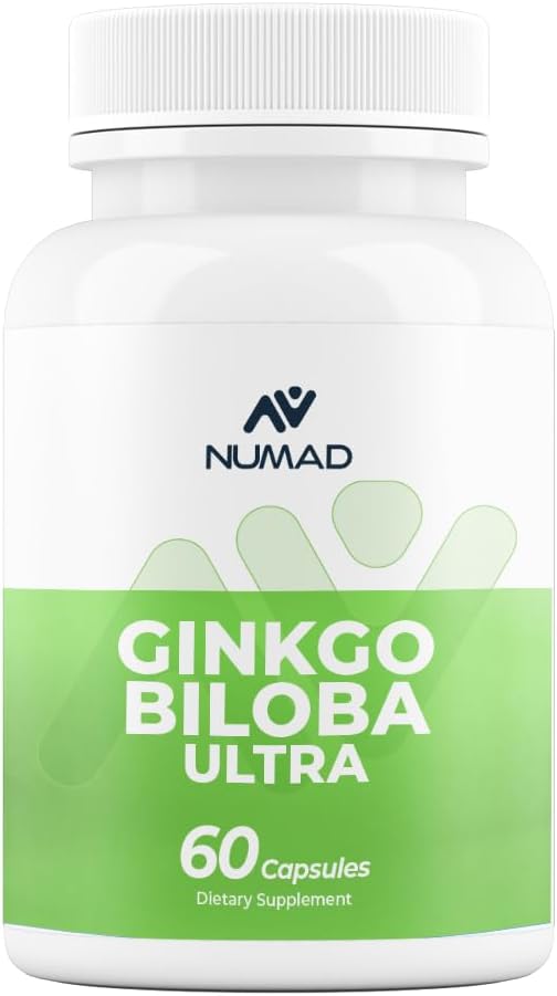 Ginseng NUMAD (600mg) + Ginkgo Biloba (120mg) 60 cápsulas Extra Strength Nootropics Brain Support Supplement for Memory & Focus