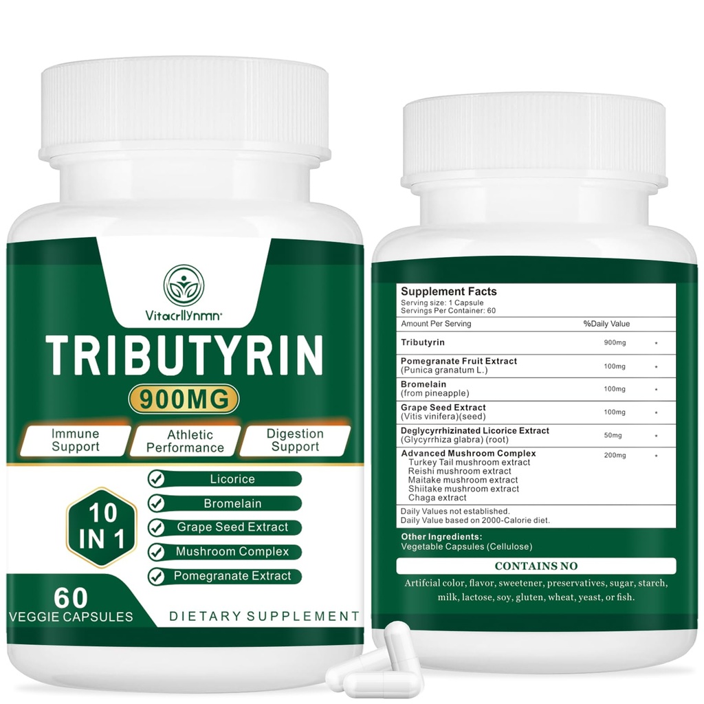 Suplemento Tributyrin - Butyrate Precursor para Gut Barrier Support, Leaky Gut Support, Digestion 60 Count
