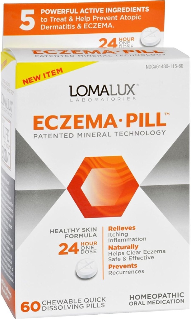 Loma Lux Laboratories Acne Eczema - Chewable - Quick Dissolving - 60 Cuenta - Gluten Gratis - Yeast Free-Wheat Free-