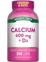 Verdad de la naturaleza Calcio 600mg con vitamina D3 Silencio 250 Caplets Silencio Calcio Carbonato Silencio Vegetariano, No GMO &amp; Gluten Suplemento Gratis