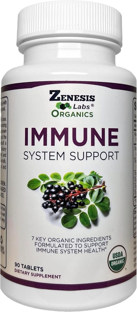 Laboratorios de Zenesis Suplemento de apoyo orgánico Vitamina C, Moringa, Elderberry, Astragalus, Oregano, Ginger, Ajo (90 Tabletas, 30 Day Supply)