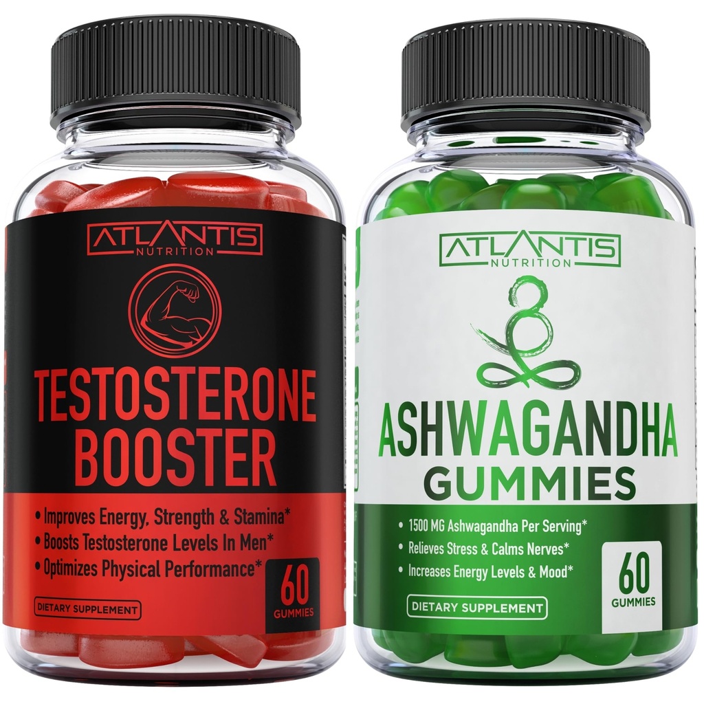 Atlantis Nutrición Testosterona Booster 2-Pack (120 Gummies) + Ashwagandha 60 Gummies