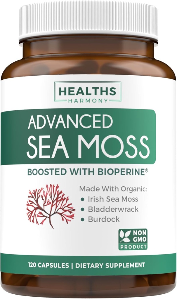 Cápsulas de Moss del Mar Irlandés Orgánico - Moss del Mar Orgánico Capsules con Fledderwrack Burdock Root y Black Pepper Extracto para la Absorción Mejorada - Vegan Non-GMO & Made in The USA (2 Month Supply)