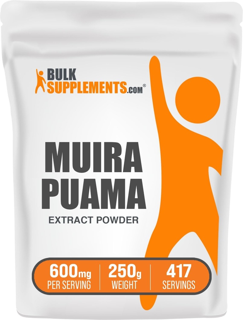BulkSupplements.com Muira Puama Extract Powder - Muira Puama Supplement, from Muira Barco Puama - Suplemento herbal, sin gluten, 600 mg por ser, 250g (8.8 oz) (Pack of 1)