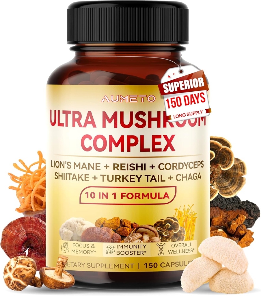 Complejo Ultra Mushroom 10 en 1 Fórmula - con Mane Reishi Cordyceps de Lion Shiitake Turquía Tail Chaga (150 Conde (Pack of 1))