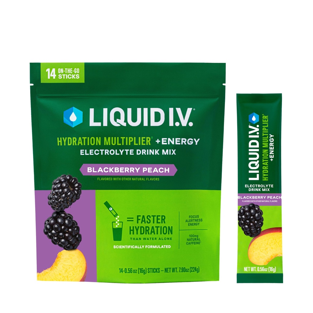 Liquid I.V.® Hydration Multiplier+Energía ← Blackberry-Peach  durable Electrolyte Powder Drink Mix Silencio 3 Pack (42 Servings)