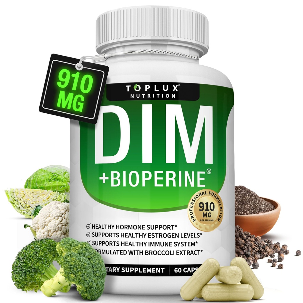 Dim Supplement 910 mg Plus BioPerine Complex - Diindolylmethane for Men Women, 60 Capsules
